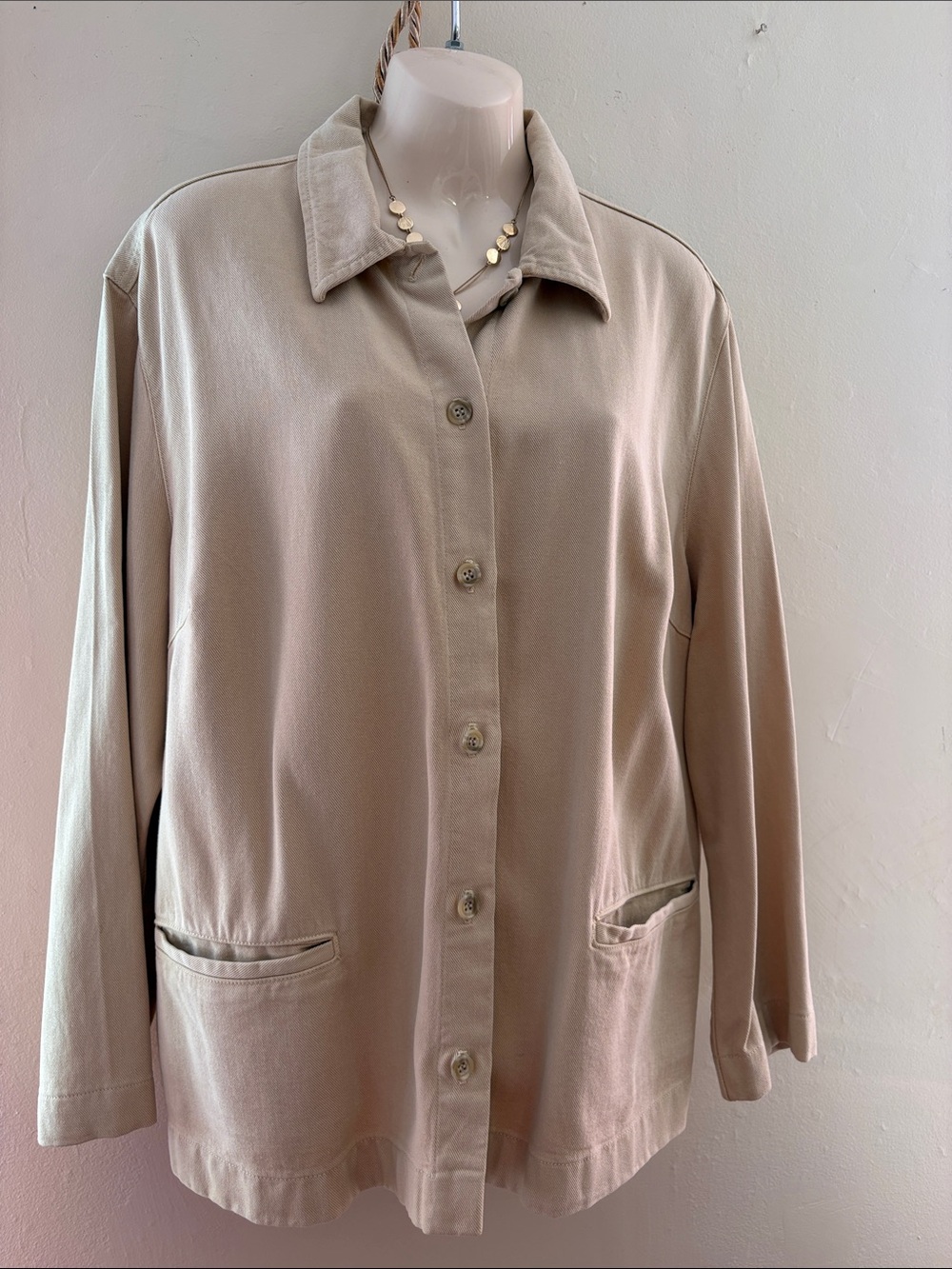 Jones New York Neutral Beige Button-Front Jacket. TENCEL.  COTTON